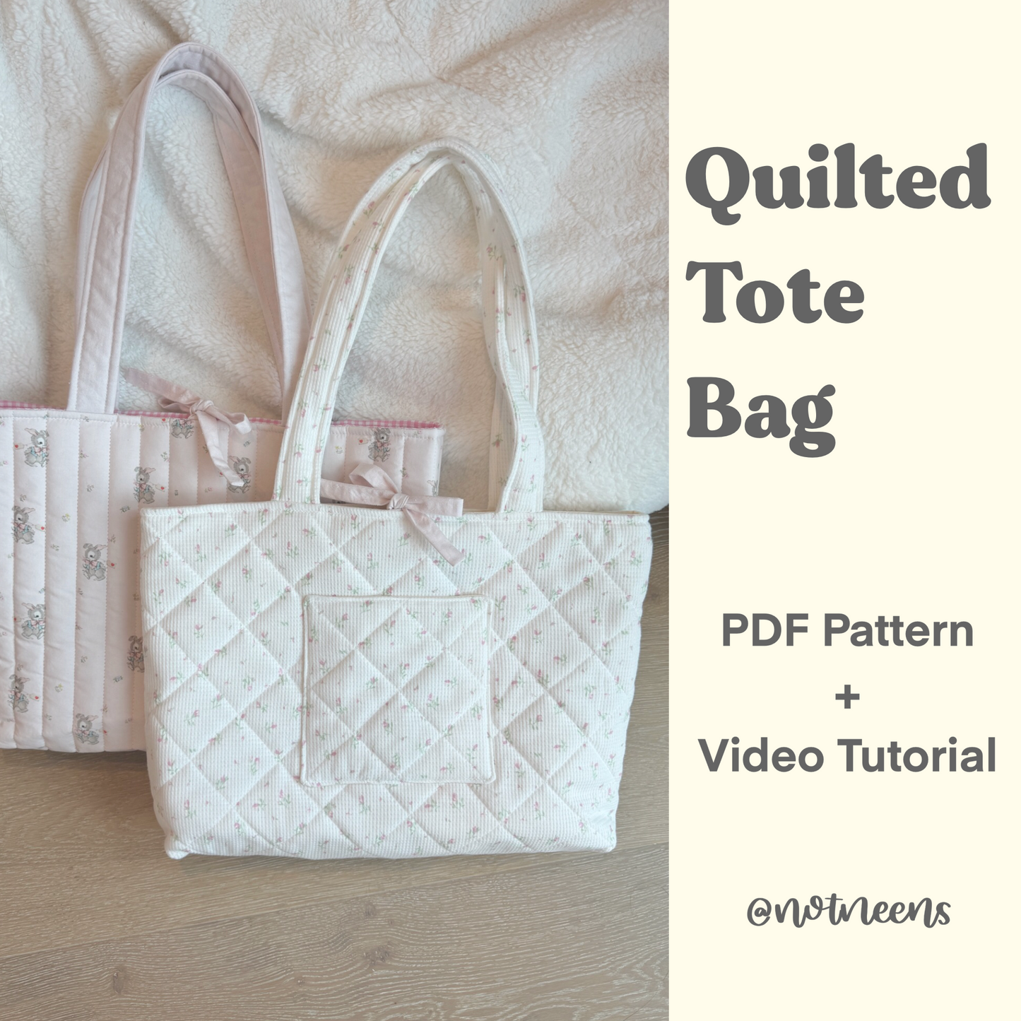 Quilted Tote Bag Sewing Pattern PDF