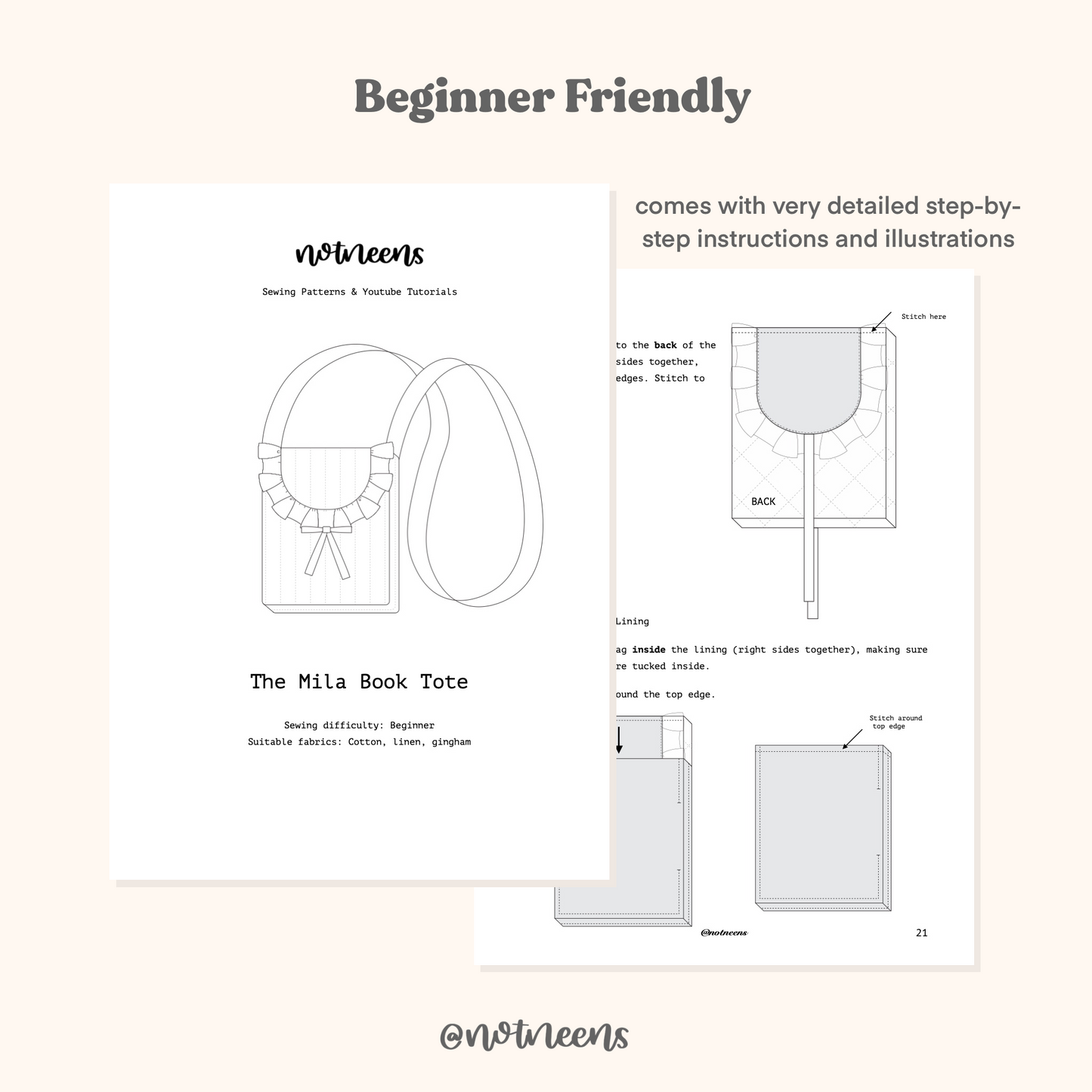 The Mila Book Tote Sewing Pattern PDF