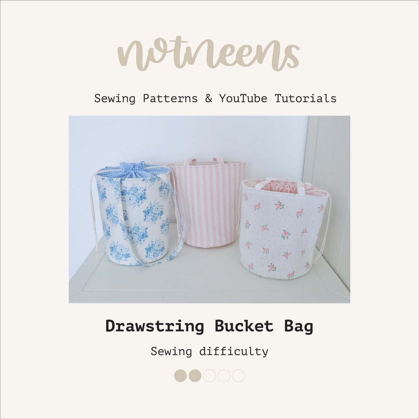 Drawstring Bucket Bag (2 Sizes) Sewing Pattern PDF