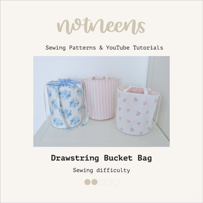 Drawstring Bucket Bag (2 Sizes) Sewing Pattern PDF