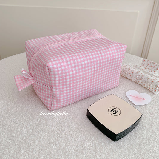 Pink Gingham Makeup Bag