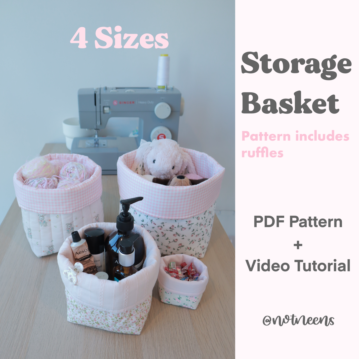 Storage Basket (4 Sizes) Sewing Pattern PDF